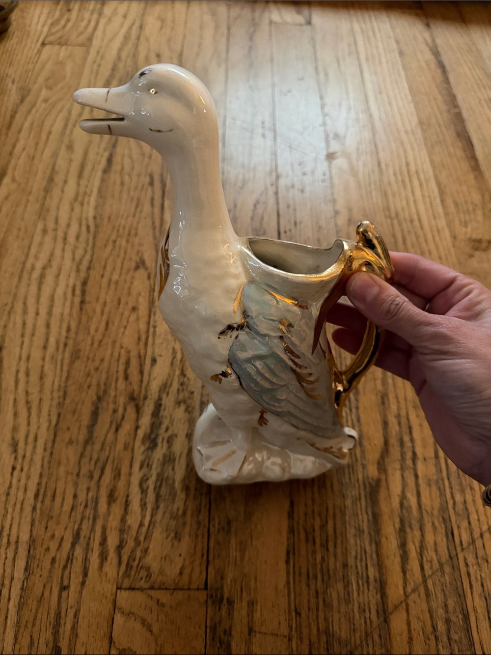 Vintage Lusterware Ceramic Duck Pitcher